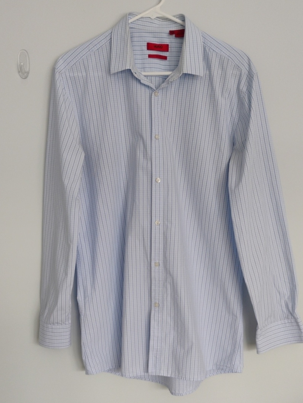 Hugo Boss Slim Fit Dark & Light Blue Striped Dress Shirt 16 32/33 Like New